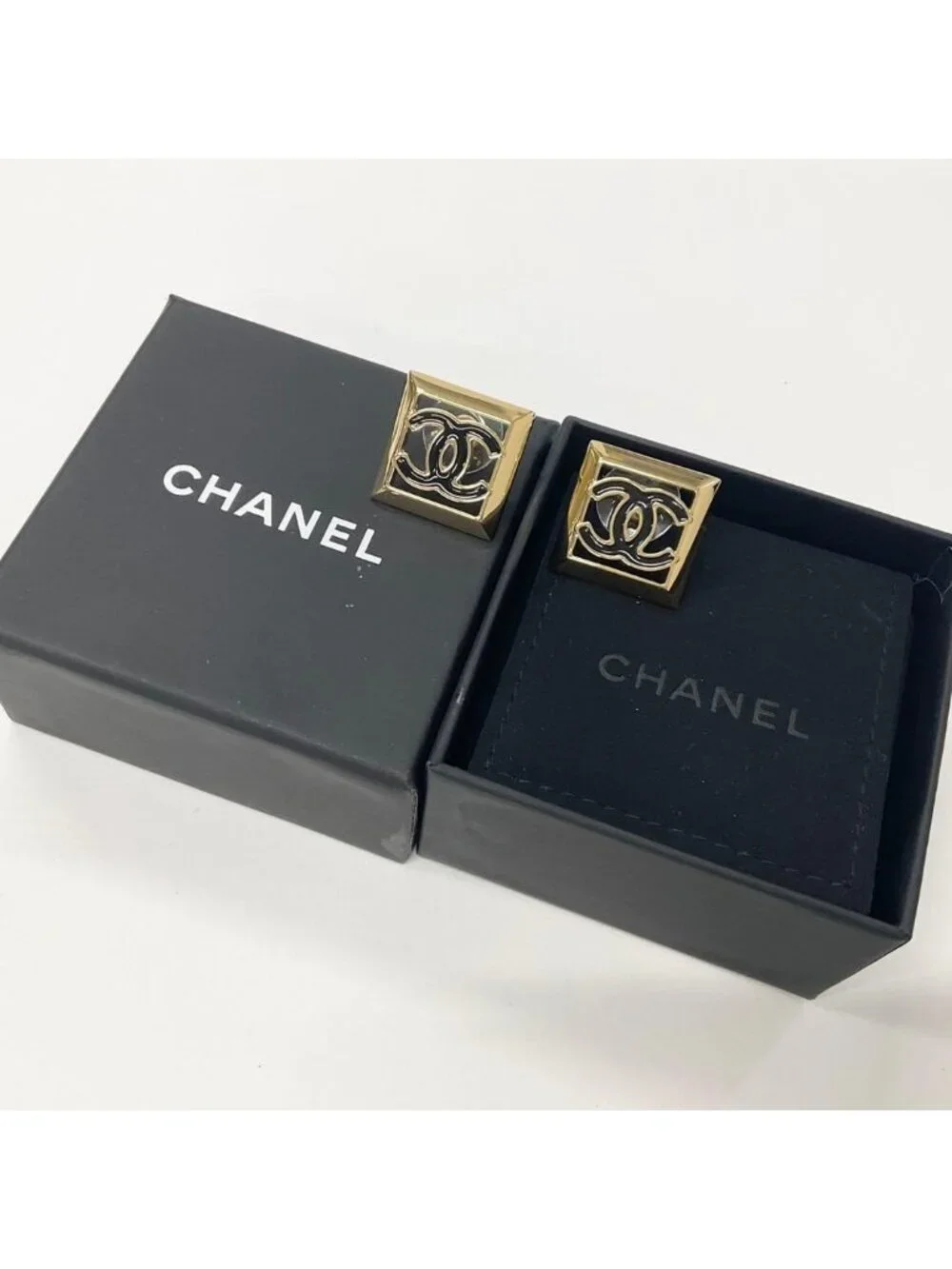 Chanel CC Logo Square Earrings Gold